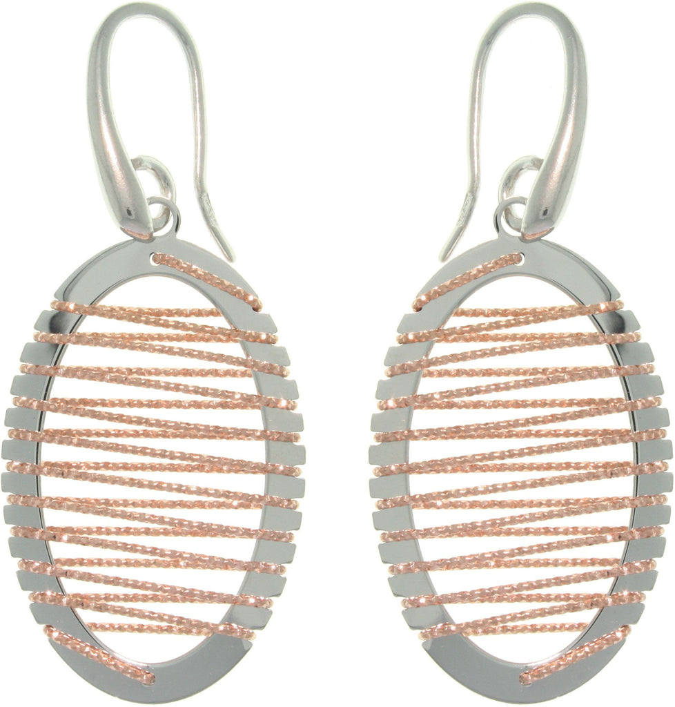 Sterling Silver & Rose Gold Oval Earrings with Wrapped Twisted Rope Design