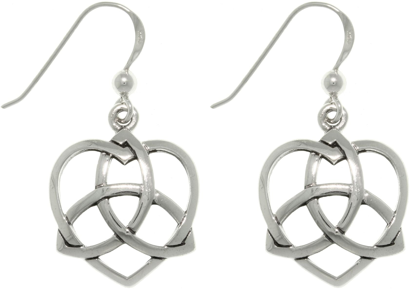 Jewelry Trends Sterling Silver Celtic Trinity Knot Love Heart Dangle Earrings