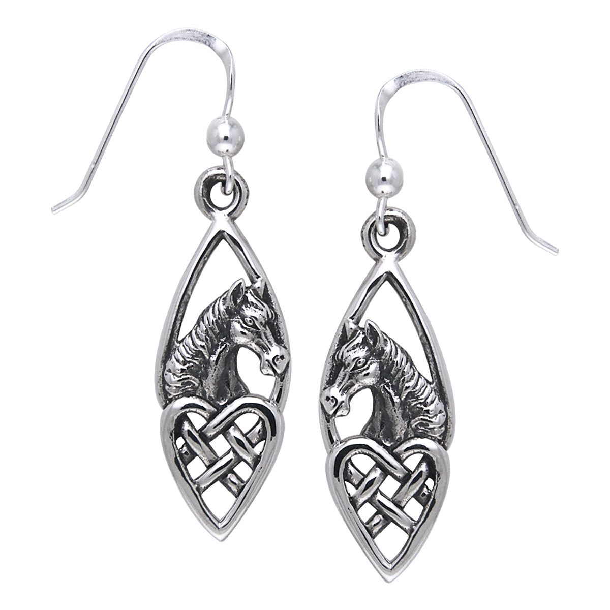 Jewelry Trends Sterling Silver Horse with Celtic Heart Dangle Earrings