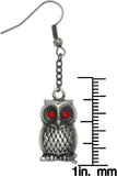 Jewelry Trends Pewter Barn Owl with Red Crystal Rhinestone Eyes Chain Dangle Earrings