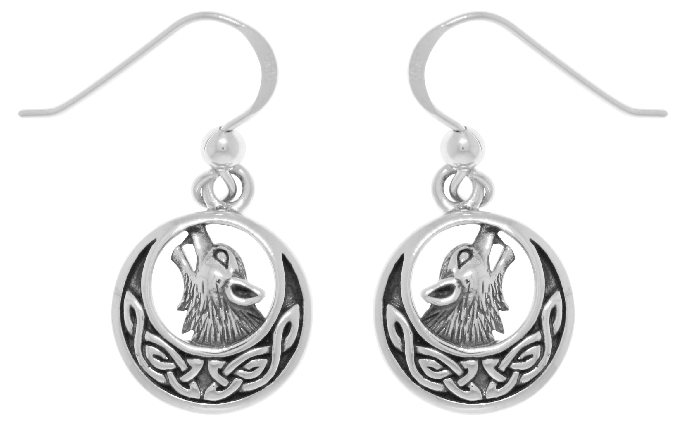 Jewelry Trends Sterling Silver Howling Wolf Celtic Moon Dangle Earrings