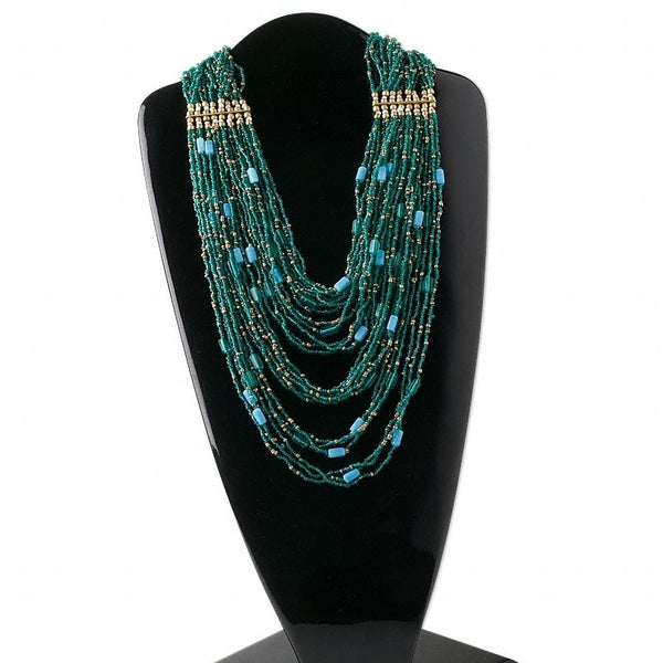 Beaded Necklace Seed Bead Necklace, 24strand, glass and brassfinis