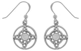 Jewelry Trends Sterling Silver Celtic Quaternary Knot Dangle Earrings with Rainbow Moonstone Stones
