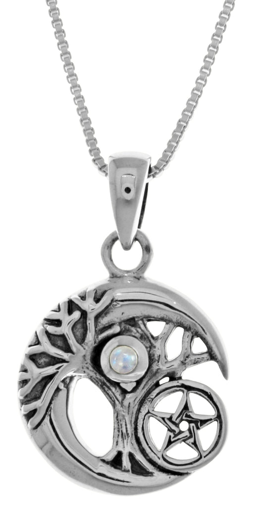 Jewelry Trends Sterling Silver Celtic Tree of Life Moon and Star Pendant with Moonstone on 18 Inch Chain Necklace
