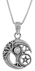 Jewelry Trends Sterling Silver Celtic Tree of Life Moon and Star Pendant with Moonstone on 18 Inch Chain Necklace
