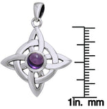 Jewelry Trends Sterling Silver with Amethyst Celtic Good Luck Quaternary Knot Pendant on 18 Inch Box Chain Necklace