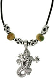 Jewelry Trends Pewter Unisex Gecko and Glazed Porcelain Bead Necklace