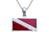 Jewelry Trends Sterling Silver Scuba Diver Down Flag Red Enameled Pendant on 18 Inch Box Chain Necklace
