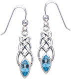 Jewelry Trends Sterling Silver Celtic Linear Knot Work Dangle Earrings with Blue Topaz