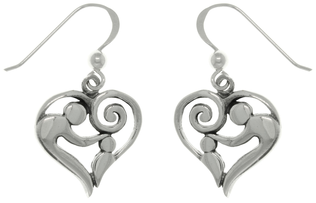 Jewelry Trends Sterling Silver Mother and Child Heart Dangle Earrings Gift