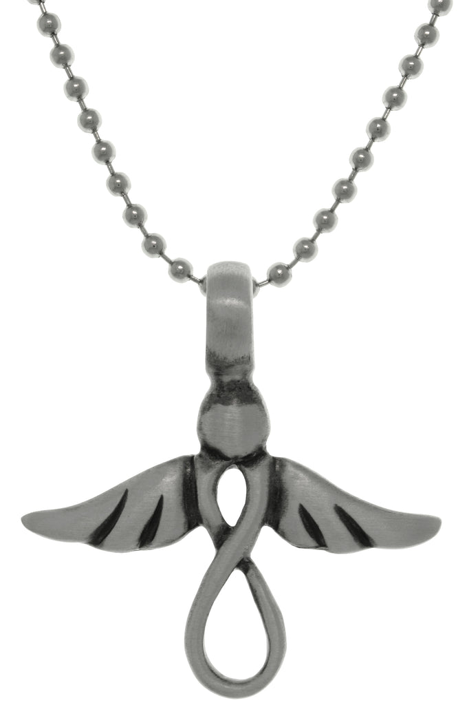 Jewelry Trends Pewter Infinity Angel with Wings Pendant on Steel Ball Chain Necklace