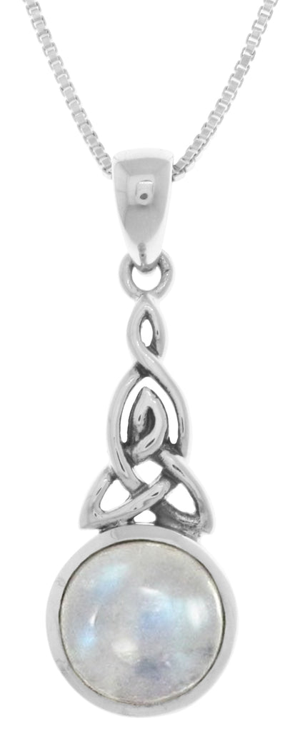 Jewelry Trends Sterling Silver Celtic Trinity Knot Pendant with Moonstone on 18 Inch Box Chain Necklace