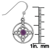 Jewelry Trends Sterling Silver Celtic Quaternary Knot Dangle Earrings with Purple Amethyst Stones