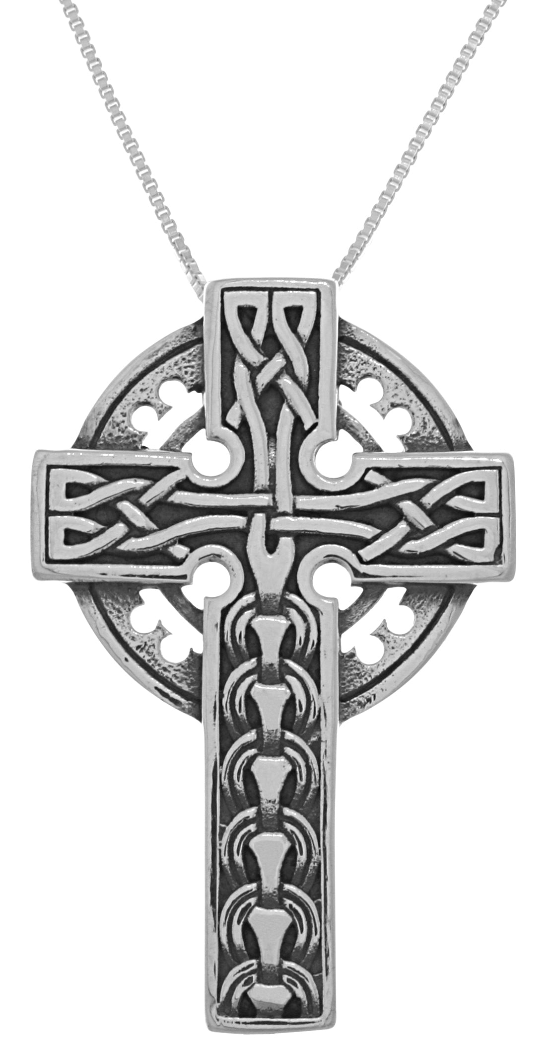 Jewelry Trends Sterling Silver Large Celtic Cross Pendant on 18 Inch Box Chain Necklace