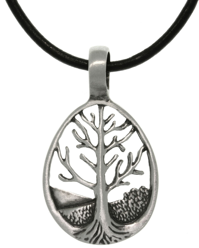 Jewelry Trends Pewter Tree of Life Teardrop Pendant with 18 Inch Black Leather Cord Necklace