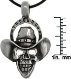 Jewelry Trends Pewter Skull with Cowboy Hat Pendant on Black Leather Cord Necklace