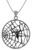 Jewelry Trends Sterling Silver Black Spider on Round Web Pendant on 18 Inch Box Chain Necklace