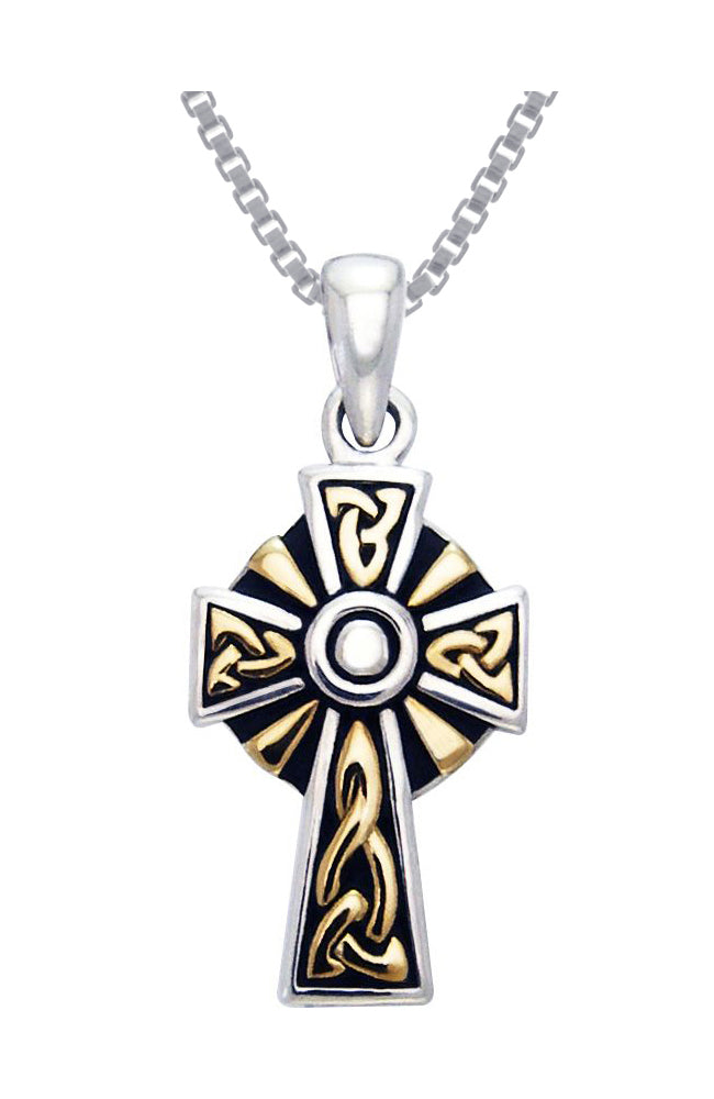 Jewelry Trends Sterling Silver and Gold-plated Celtic Trinity Cross Pendant on Box Chain Necklace Religious Gift