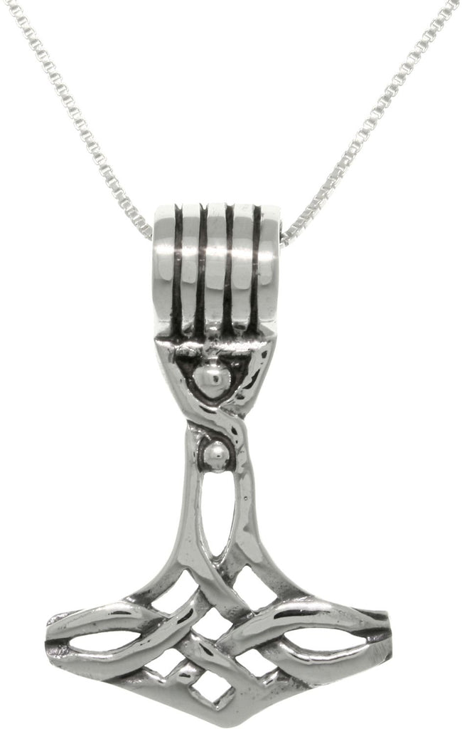 Jewelry Trends Sterling Silver Thor's Hammer Celtic Arrow Pendant on 18 Inch Box Chain Necklace Viking Jewelry