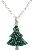Jewelry Trends Pewter Crystal and Enamel Christmas Holiday Star-decorated Tree Charm with 18 Inch Chain Necklace