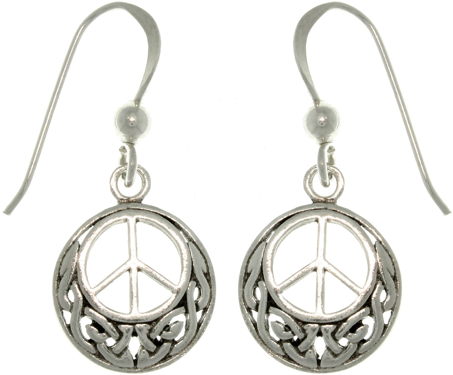 Jewelry Trends Sterling Silver Celtic Peace Sign Round Dangle Earrings