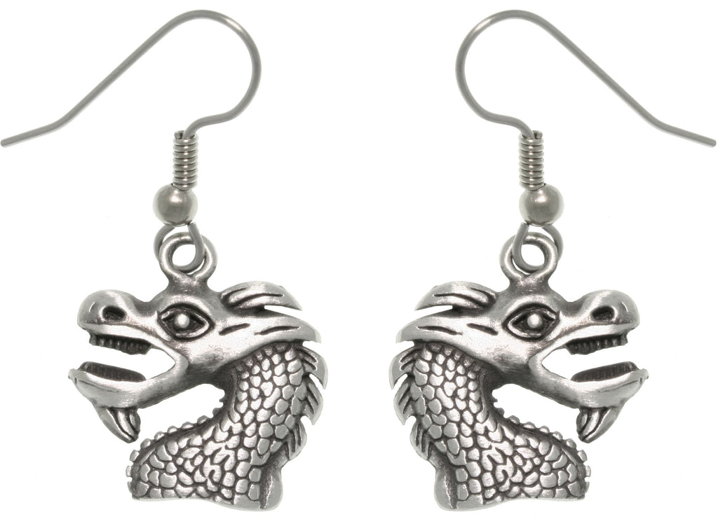 Jewelry Trends Pewter Unisex Dragon Head Earrings