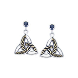 Jewelry Trends Sterling Silver and Gold Plated with Black CZ Celtic Trinity Knot Dangle Earrings