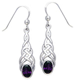 Jewelry Trends Sterling Silver Celtic Linear Knot Work Elegant Dangle Earrings with Amethyst