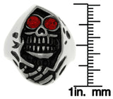 Jewelry Trends 316L Stainless Steel Grim Reaper Skull Ring with Red CZ Eyes Wide Cast Band Whole Sizes 9 - 14 - 10