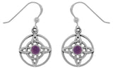Jewelry Trends Sterling Silver Celtic Quaternary Knot Dangle Earrings with Purple Amethyst Stones