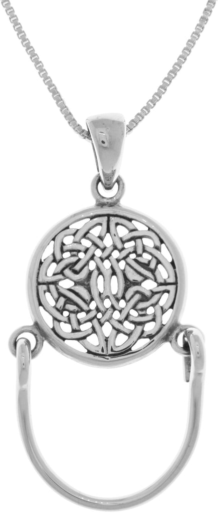 Jewelry Trends Sterling Silver Round Celtic Knotwork Charm Holder Pendant on 18 Inch Box Chain Necklace