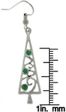 Jewelry Trends Pewter Holiday Christmas Tree Dangle Earrings with Bright Finish and Green Crystals