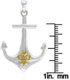 Jewelry Trends Sterling Silver Anchor Pendant with Gold-plated Fleur De Lis Symbol on 18 Inch Box Chain Necklace