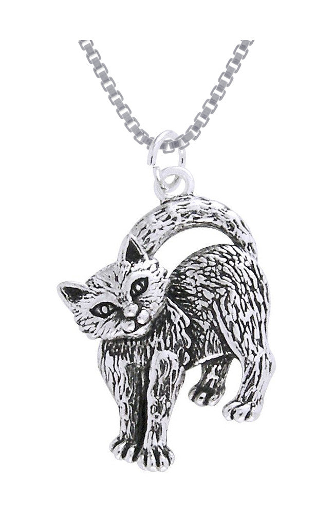 Jewelry Trends Sterling Silver Playful Kitten Cat Pendant on 18 Inch Box Chain Necklace