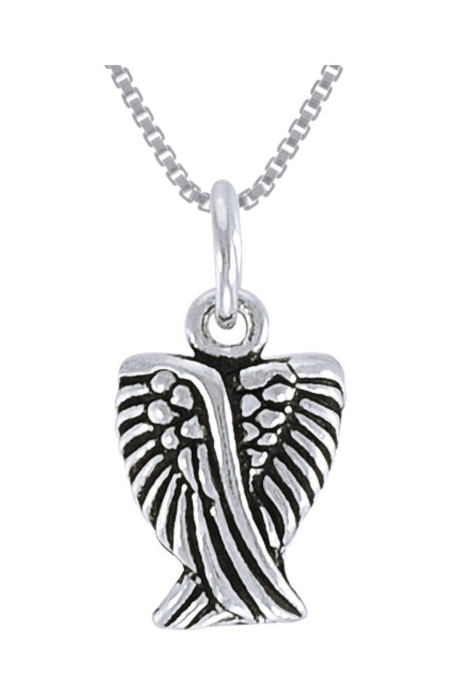 Jewelry Trends Sterling Silver Small Angel Wings Pendant on 18 Inch Box Chain Necklace First Communion Gift