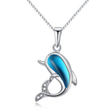 Jewelry Trends Sterling Silver Sea Blue Dolphin Pendant with CZ Crystals on 18 Inch Box Chain Necklace