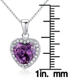 Jewelry Trends Sterling Silver Purple CZ Crystal Heart Pendant with Pave CZ Crystals on Box Chain Necklace Prom Jewelry