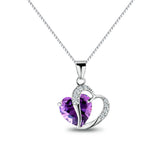Jewelry Trends Sterling Silver Double Heart Pendant with Purple and Clear CZ Crystals on Box Chain Necklace Gift