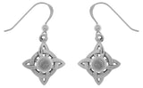 Jewelry Trends Sterling Silver with Rainbow Moonstone Celtic Quaternary Luck Knot Dangle Earrings