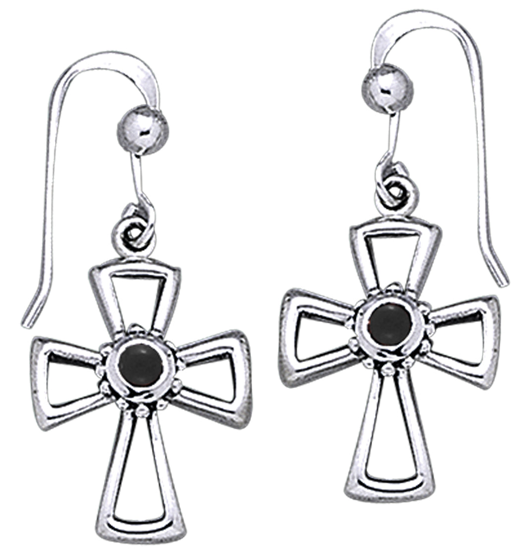 Jewelry Trends Sterling Silver and Black Onyx Celtic Cross Dangle Earrings