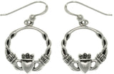 Jewelry Trends Sterling Silver Celtic Claddagh Heart with Crown Dangle Hoop Earrings