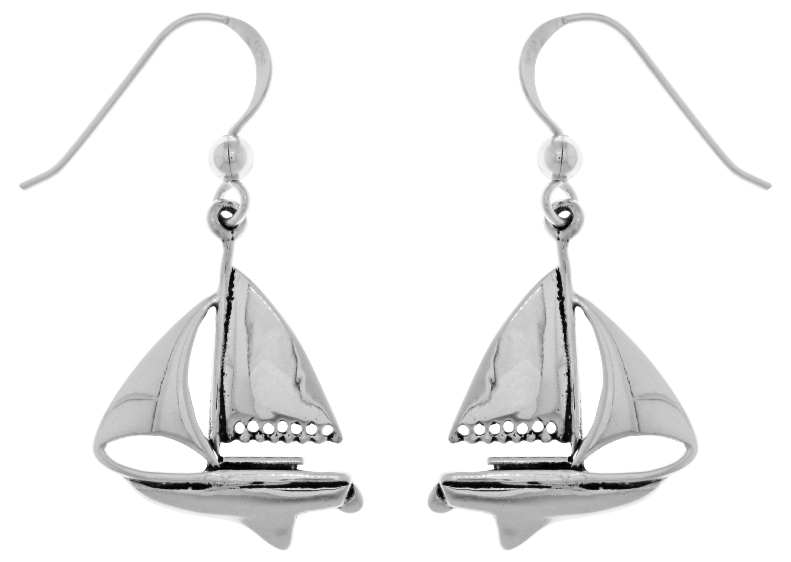 Jewelry Trends Sterling Silver Nautical Sailboat Dangle Earrings