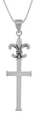 Jewelry Trends Sterling Silver Long Fleur De Lis Topped Cross Pendant on 18 Inch Box Chain Necklace