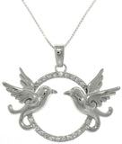 Jewelry Trends Sterling Silver Love Birds Dove Round Pave CZ Pendant with Box Chain Necklace Birthday Gift