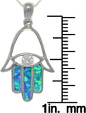 Jewelry Trends Sterling Silver Created Opal and CZ Hand of Fatima Pendant with 18 Inch Box Chain Necklace