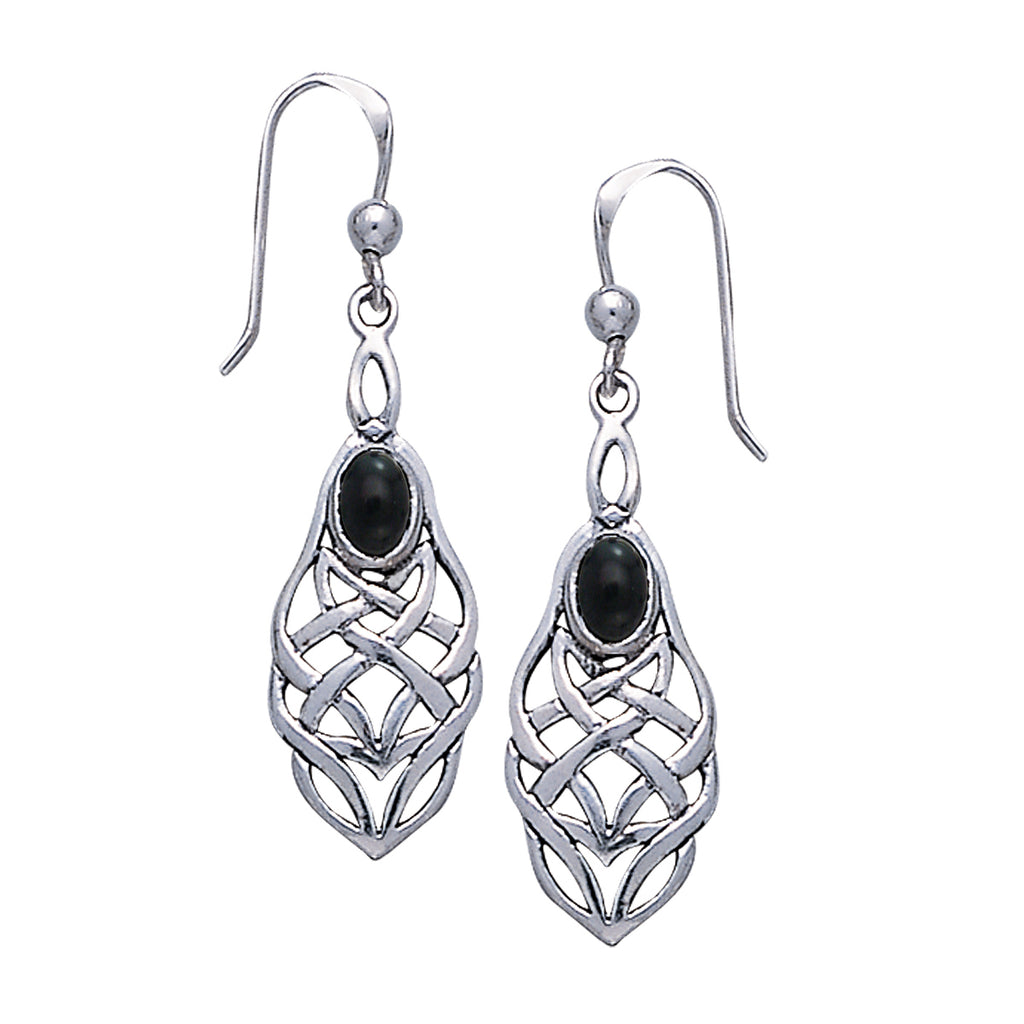 Jewelry Trends Sterling Silver and Black Onyx Celtic Knotwork Dangle Earrings