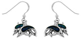 Jewelry Trends Sterling Silver Twin Dolphin Love Dangle Earrings with Paua Shell Accents
