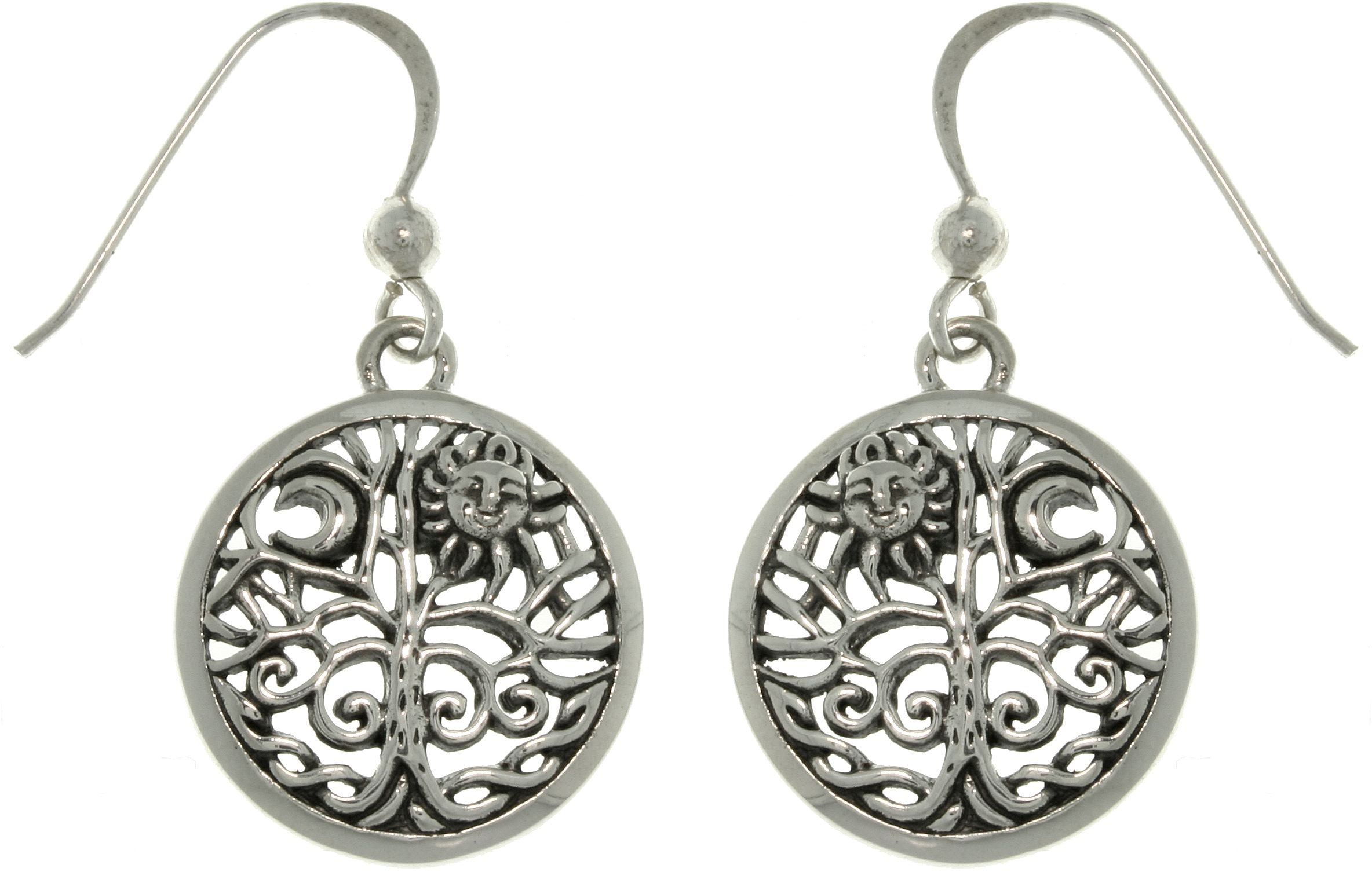 Jewelry Trends Sterling Silver Celtic Moon and Sun Tree of Life Round Filigree Dangle Earrings