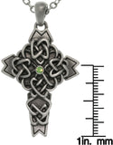 Jewelry Trends Pewter Celtic Cross Pendant with Green Crystal on Chain Necklace