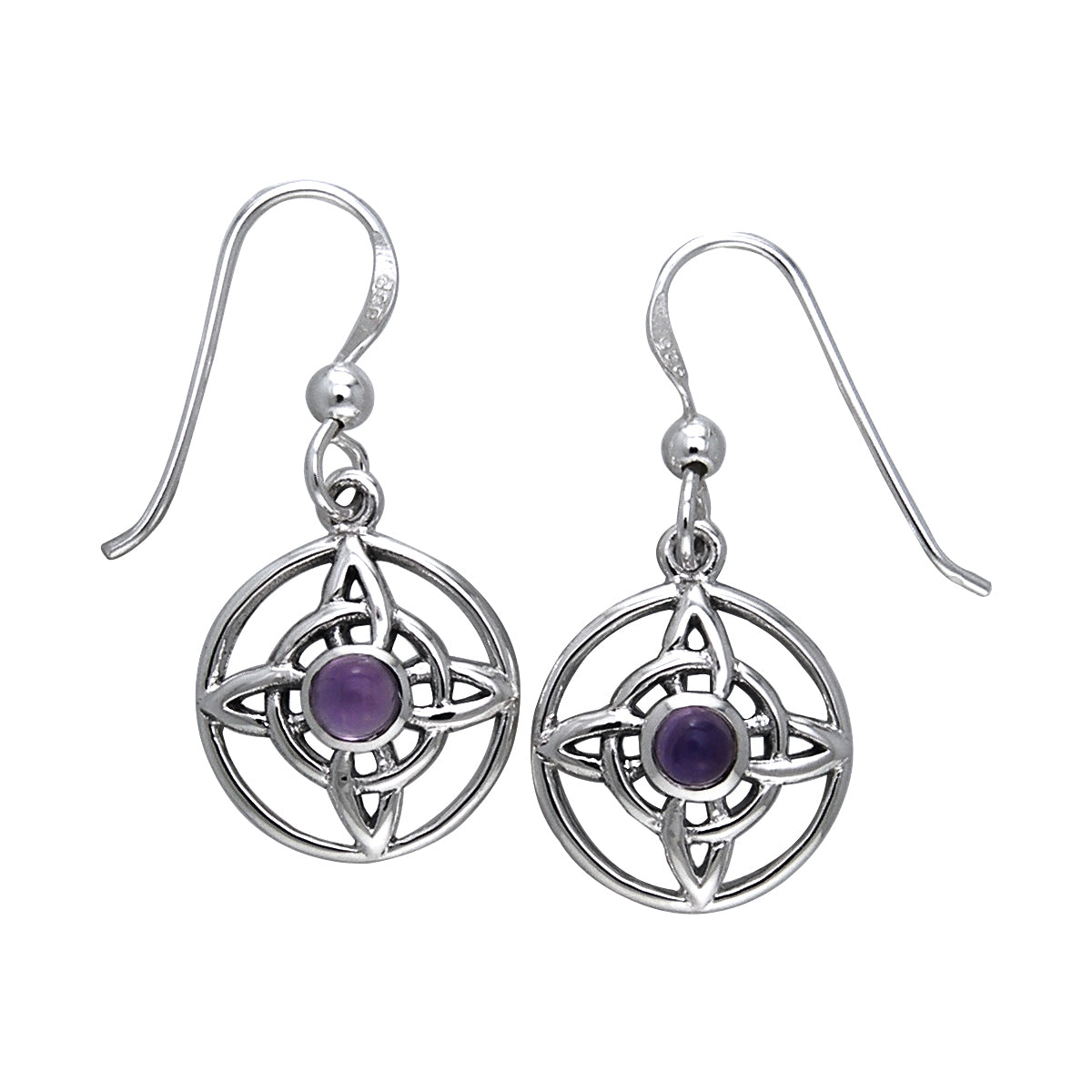 Jewelry Trends Sterling Silver Celtic Quaternary Knot Dangle Earrings with Purple Amethyst Stones